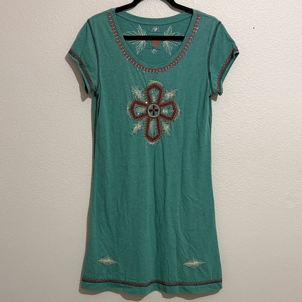 Double D Ranch Western Embroidered Cowgirl Short Sleeve Women's Dress Cross